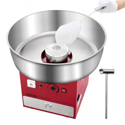 VEVOR Máquina Eléctrica para Hacer Algodón de Azúcar, 1000 W, con Recipiente Acero Inoxidable de 52 cm, Cuchara para Azúcar y Cajón, para Cumpleaños y Fiestas Familiares, Rojo, 520 x 520 x 447 mm