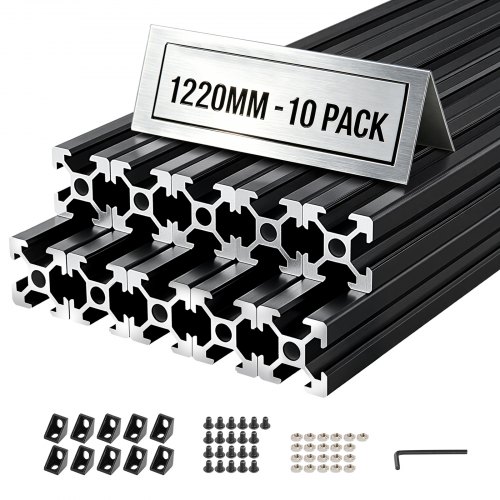 

VEVOR Perfil de Extrusión de Aluminio 2020 Ranura en T Estándar Europeo, Carril Lineal de Extrusión 1220 mm, Perfil de Aluminio para Marcos de Impresoras 3D, Bancos de Trabajo CNC, 10 Piezas, Negro
