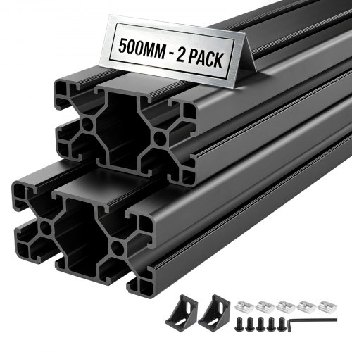 

VEVOR Perfil de Extrusión de Aluminio 4080 Ranura en T Estándar Europeo, Carril Lineal de Extrusión 500 mm, Perfil de Aluminio para Marcos de Impresoras 3D, Bancos de Trabajo CNC, 2 Piezas, Negro