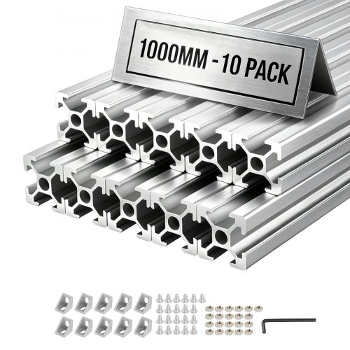

VEVOR Perfil de Extrusión de Aluminio 2020 Ranura en T Estándar Europeo, Carril Lineal de Extrusión 1000 mm, Perfil de Aluminio para Marcos de Impresoras 3D, Bancos de Trabajo CNC, 10 Piezas, Plata