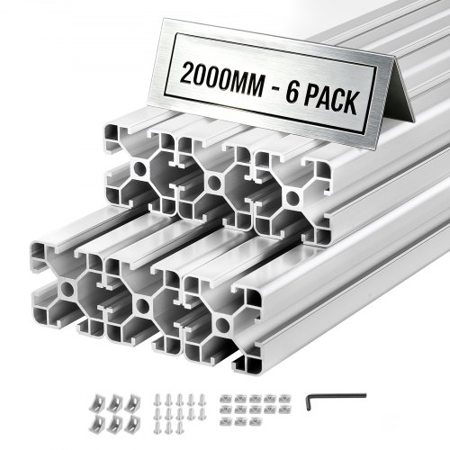 

VEVOR Perfil de Extrusión de Aluminio 4040 Ranura en T Estándar Europeo, Carril Lineal de Extrusión 2000 mm, Perfil de Aluminio para Marcos de Impresoras 3D, Bancos de Trabajo CNC, 6 Piezas, Plata