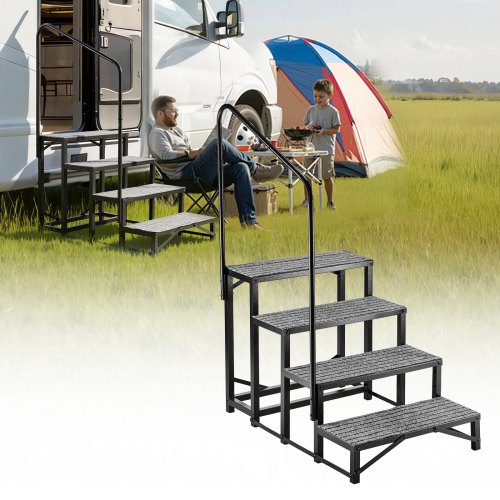 VEVOR Escalera para Autocaravana de 4 Peldaños, Escalera con Pasamanos Carga de 299,38 kg, con Alfombrilla Antideslizante, para Personas Mayores y Mascotas, Portátil para Jacuzzi, Caravana, Porche
