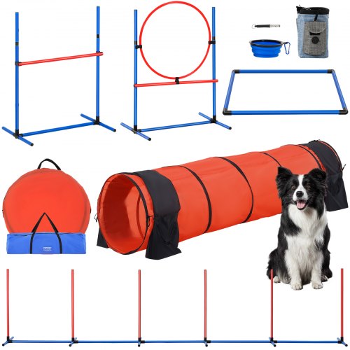 

VEVOR Kit de Equipo de Entrenamiento de Agilidad para Perros 5 Piezas Carrera de Obstáculos para Cachorros con Vallas Altas Ajustables 6 Postes Túnel Anillo de Salto Caja de Descanso Silbato Cuenco