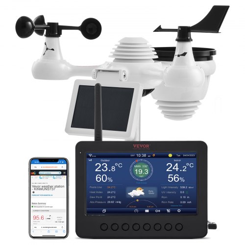 

VEVOR Estación Meteorológica Wifi 7 en 1 Sensor Inalámbrico con Pantalla TFT