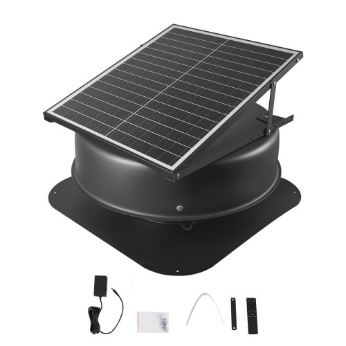 

VEVOR Ventilador de Techo para Ático Solar Inteligente de 42 W con Termostato, Control Remoto, Flujo de Aire de 2800 CFM, Motor de CC sin Escobillas Incorporado para Refrigeración, Φ565 x 255 mm