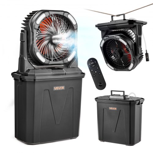 

VEVOR Ventilador Nebulizador de Agua 11 W Motor de 2700 RPM, Ventilador Humidificador con Tanque de Agua de 9 L, Batería de 10.000 mAh, 4 Velocidades de Viento, 5 Modos de Iluminación, para Camping