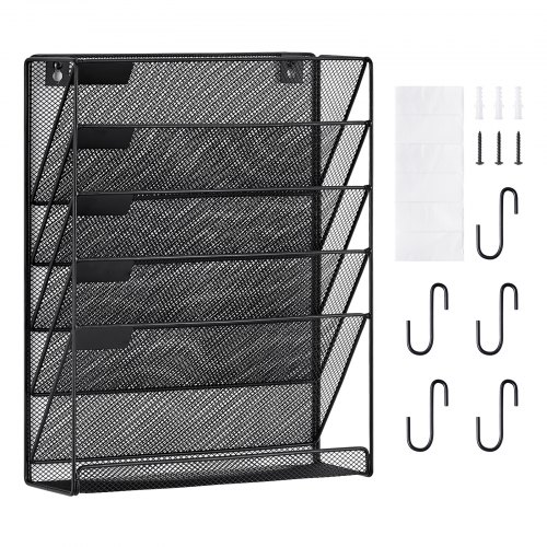 

VEVOR 1 PCS Estante de Pared de Malla Metálica para Archivos de 6 Capas, Negro