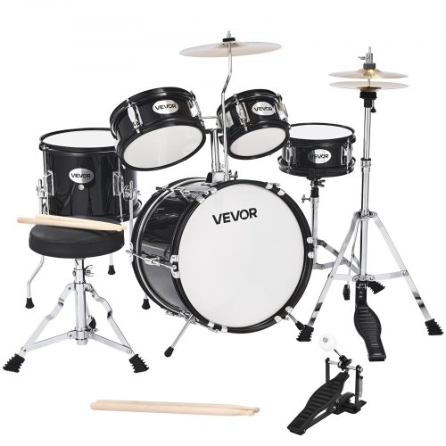 

VEVOR Batería Infantil de 5 Piezas de 355,6 mm para Principiantes con Trono Ajustable, Platillo y Dos Pares de Baquetas, Kit de Aprendizaje de Música de Batería para Niños de 6 a 13 Años, Negro