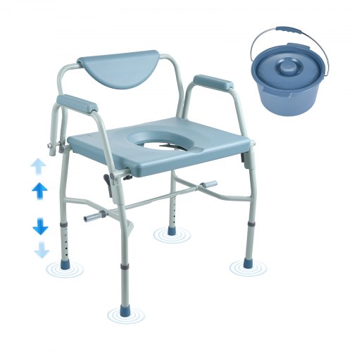 

VEVOR Silla cómoda, silla de noche con reposabrazos plegables y respaldo extraíble, asiento de inodoro ajustable en altura de 5 niveles, cubo extraíble de 7 L, capacidad de carga 1000 libras