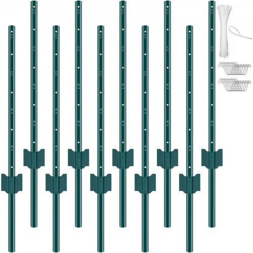 VEVOR Postes de Cerca de Metal 91,44 cm Postes de Cerca de Acero al Carbono Resistentes 10 Piezas Postes de Metal para jardín, Césped, Granjas, Cercas al Aire Libre, Huertos, Carreteras, Verde