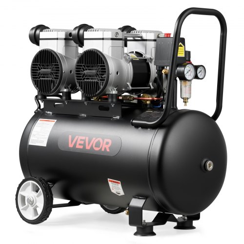 VEVOR Compresor de Aire Portátil con Depósito 50 L sin Aceite, 255 L/min a 6,2 bar, Motor de 3 kW, Presión Máxima 8 bar, con Ruedas para Reparación, Taller, Garaje, Inflado y Herramientas Neumáticas