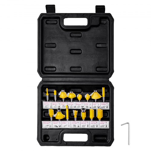 

VEVOR 15 PCS Juego de Brocas para Enrutador, Juego de Brocas para Enrutador de Carburo con Vástago de 6,35 mm y Estuche de Plástico para Tableros de Partículas de Madera y Madera Contrachapada