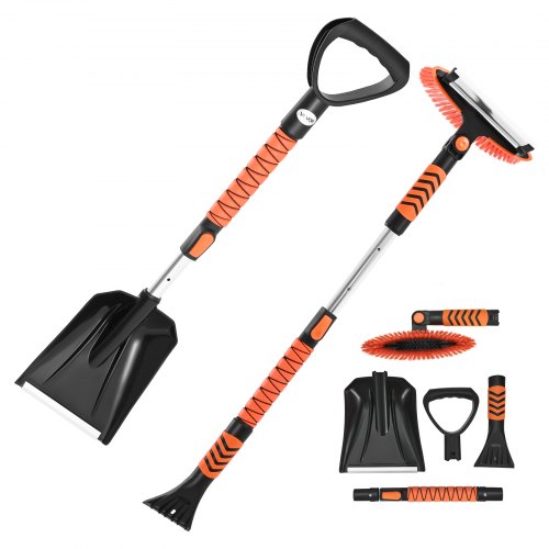

VEVOR Kit de Pala y Cepillo para Nieve Extensible, Pala Quitanieves Ancho de 25 cm, Raspador de Hielo con Cabezal Giratorio de 180°, Agarre Antideslizante, Portátil para Quitar Nieve de Coche, Camión