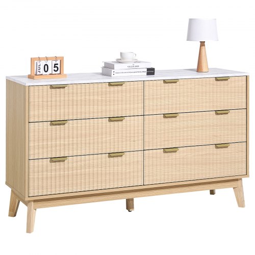 

VEVOR Cómoda de 6 Cajones Acanalados de Madera 39,9x137,2x81,3 cm, Color Madera