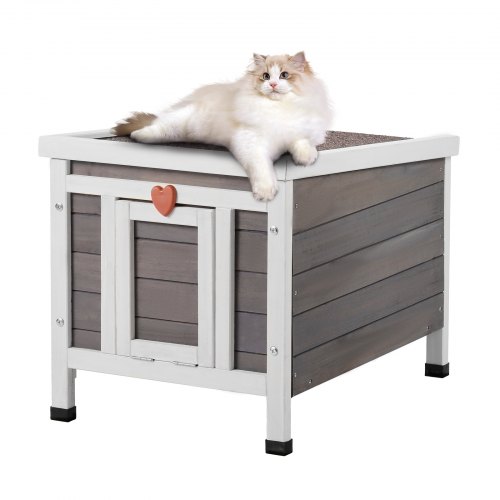 

VEVOR Casa para gatos de exterior resistente a la intemperie, refugio para gatos salvajes para varios gatos, casa de madera para gatos y conejos al aire libre con solapas de puerta de PVC y techo abierto, 21" de largo x 17" de ancho x 17" de alto