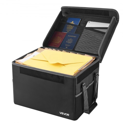 

VEVOR Caja para Documentos Ignífuga, Resistente al Agua y con Aislamiento Térmico de 1000 °C, Portátil y Plegable, para Pasaportes, Documentos Importantes y Archivos, Negro, 340 x 397 x 260 mm