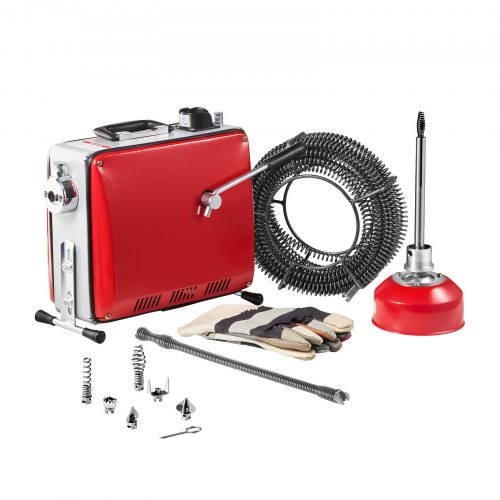 

VEVOR Desatascador de Tuberías Eléctrico 400 W 1400 RPM con Cable de Resorte de 20 m x 16 mm, 5 m x 9,5 mm, 0,4 m x 12 mm y 6 Cabezales de Limpieza, Apto para Tuberías de 50 a 110 mm de Diámetro