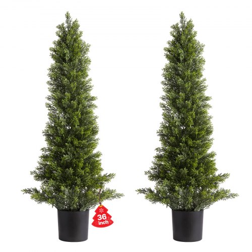 

VEVOR Topiario Artificial de Cedro 250 x 914 mm 2 Piezas, Planta de Pino Artificial Hoja de Polietileno, Maceta de Árbol Verde Falso para Decorar Porches, Patios, Jardines, Balcones, Oficinas
