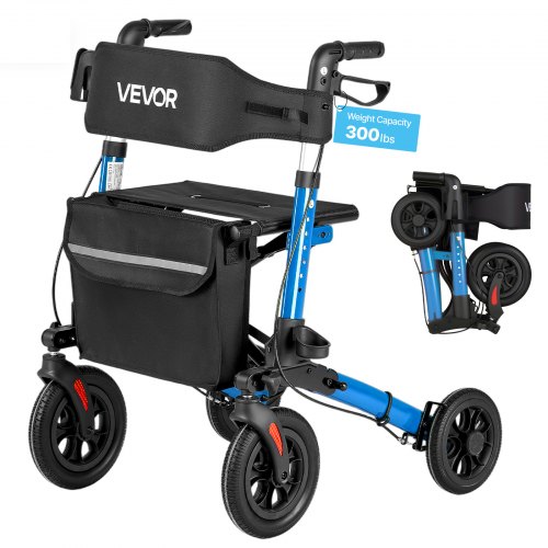 

VEVOR Andador para Ancianos de 3 Pliegues, Aleación de Aluminio con Ruedas de PU, Asiento Soporta 136 kg, Silla de Transporte Plegable, Reposabrazos Ajustable para Paseos Personas Mayores y Exterior