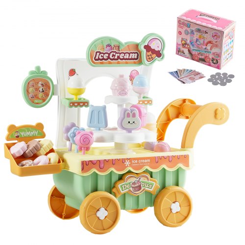 

VEVOR Carrito de Helados 435 x 180 x 360 mm con 27 Accesorios para Niños, Verde
