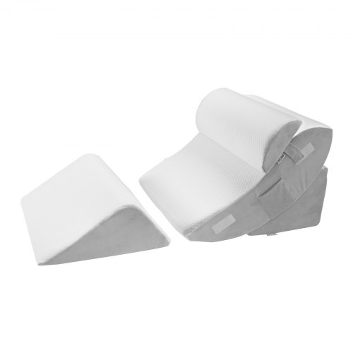 

VEVOR Almohada de Cuña para Descansar, Juego de 4 uds de Cuñas Ortopédicas Ajustables para Cama, Soporte para Piernas, Cuello y Hombros, para Reflujo Ácido, Alivio de Ronquidos, Blanco y Gris