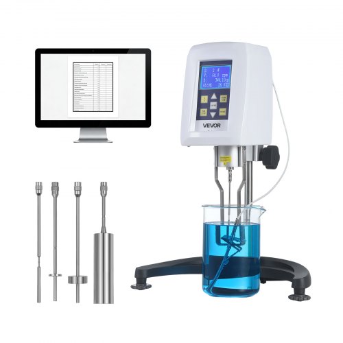 

VEVOR Viscosímetro Rotatorio Digital 10-100.000 cP, Medidor de Viscosidad 100-240 V con 4 Rotores 1#, 2#, 3# y 4#, Sonda de Temperatura, Pantalla LCD, Probador de Viscosidad para Análisis de Fluidos