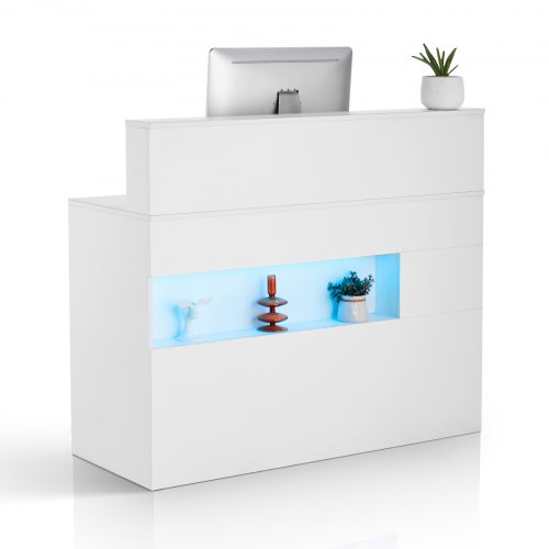 

VEVOR Mostrador de Recepción Rectangular 120x47,5x100 cm Blanco con Luz LED