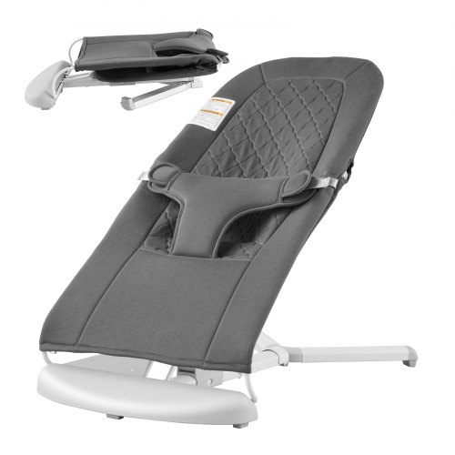 

VEVOR Hamaca Plegable Portátil para Bebés de 0 a 9 Meses, con 2 Ángulos Reclinables y Arnés de 3 Puntos, con Bolsa de Transporte para Interior y Exterior, Carga 9 kg, Gris Oscuro, 651 x 410 x 600 mm
