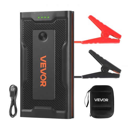 

VEVOR Arrancador de Batería 1000A Pico 7200mAh, Arrancador de Baterías de Coche 12 V, Diésel 3L, Gasolina 5L, Linterna 3 Modos, 12 Protecciones, Banco de Energía Portátil USB para Barco Moto Camión