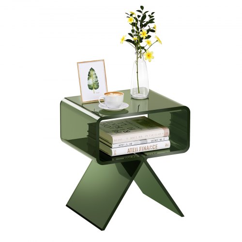 

VEVOR Mesa Auxiliar de Acrílico 30 x 39,1 x 43 cm, Mesita de Noche con Estante Carga de 10 kg, Verde Transparente, Mesa de Centro Estable para Sala de Estar, Dormitorio, Salón, Decoración del Hogar