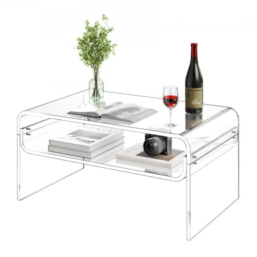 

VEVOR Mesa Auxiliar de Acrílico Transparente 50 x 80 x 38 cm, Mesita de Noche de 2 Niveles con Estante, Mesa de Centro Rectangular Estable para Sala de Estar, Dormitorio, Comedor, Oficina, Salón