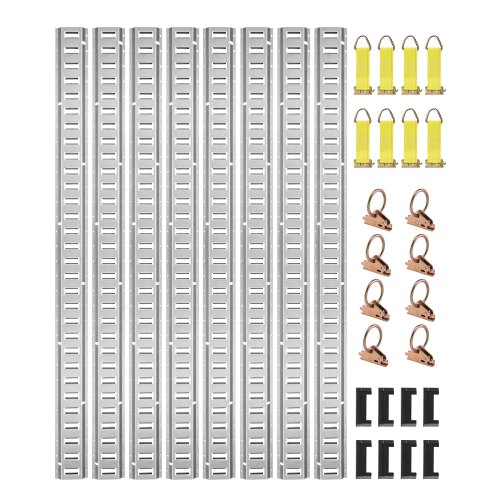 

VEVOR Kit de Riel de Amarre Universal E-track de 1,52 m Juego de Rieles Horizontales de Pista E 34 Piezas Rieles de Amarre en E de Acero Versátil Riel E-track Plata para Carga en Camionetas Remolques