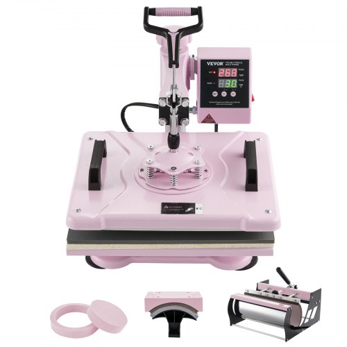 

VEVOR 5 en 1 Máquina de Prensado por Calor de 300 x 380 mm para Camisetas, Rosa