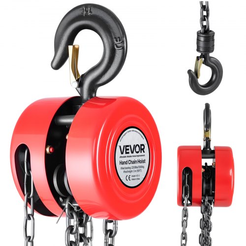VEVOR Polipasto de Cadena Manual, Polipasto de Polea Redondo con Cadena Galvanizada G70 Mejorada, Altura de Elevación de 3 m Carga de 1 T para Garaje, Almacén y Maquinaria Automotriz, Rojo