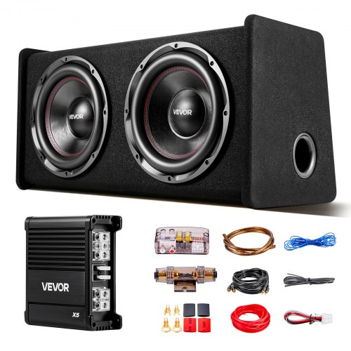 

VEVOR Paquete de Subwoofer y Amplificador 490W RMS 305 mm, Subwoofer Dual con Carcasa, Amplificador Independiente y Juego de Cableado, para Maleteros de Vehículos y Sistemas de Audio de Coche