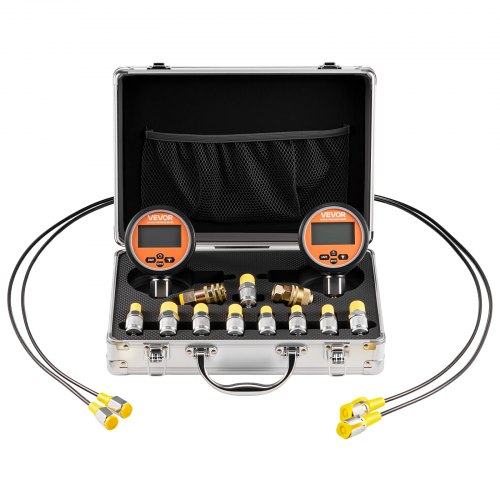 

VEVOR Juego de Acoplamientos de Prueba de Presión Hidráulica Digital, con 2 Manómetros 0–700 Bar, 9 Acoplamientos de Prueba y 2 Rápidos, 2 Mangueras para Excavadoras y 1 de Construcción, Negro