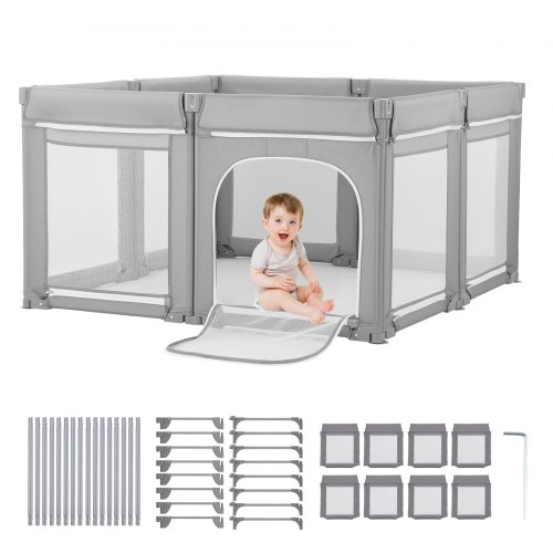 

VEVOR Parque Infantil Plegable, con Puerta con Cremallera y Malla Transpirable Suave, Centro de Actividades Seguro para Uso en Interiores y Exteriores, Forma Amorfo, Gris, 2070 x 1850 x 695 mm