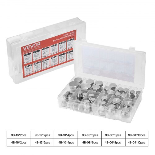 

VEVOR BSPP Accesorios Hidráulicos, Kit de Tapón y Tapa Hidráulica con Rosca de Precisión, de Alta Resistencia de Acero Galvanizado, Tamaños de Tablero 04/06/08/10/12/16, 290 x 170 x 60 mm, 64 uds