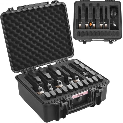 

VEVOR Estuche rígido para pistola con revestimiento precortado, resistente al agua y al polvo, para 6 pistolas, 19,3 × 17,1 × 8,3 pulgadas, estuche para pistola con cerradura, color negro