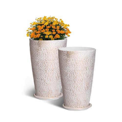 

VEVOR Jardineras Altas de 530 mm 2 Piezas Jardineras Grandes para Plantas Jardineras Redondas Cónicas para Porche Delantero Macetas para Plantas de Árboles Diseño Moderno Drenaje Incorporado, Beige