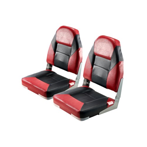 

VEVOR Asiento de Barco con Respaldo Alto 2 Piezas Silla de Barco de Pesca Plegable con Cojín de Esponja Espesa y Cuero de PVC Impermeable Asiento de Bote Abatible para Barcos, Yates, Negro y Rojo