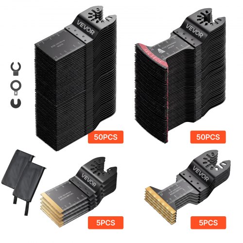 VEVOR Kit de 110 Hojas de Sierra Oscilante, Hojas para Herramienta Oscilante 4 Tipos HCS CRV y Bimetálicas con Titanio para Madera Plástico Metal Compatibles con Dewalt Ryobi Milwaukee Bosch Craftsman