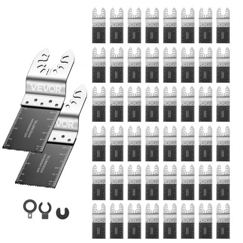 

VEVOR Kit de 50 Hojas de Sierra Oscilante Bimetálicas, Hojas para Herramienta Oscilante Universal para Clavos Madera Plástico y Metal con Adaptadores, Compatibles con Bosch Fein DeWalt Craftsman Ryobi