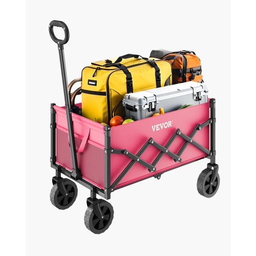 

VEVOR Carrito Plegable para Exteriores, Carro de Transporte Plegable de 660 x 450 x 460 mm con Ruedas Todoterreno, Asa Ajustable, Capacidad de Peso de 102,6 kg, para Playa, Jardín, Rosa y Negro