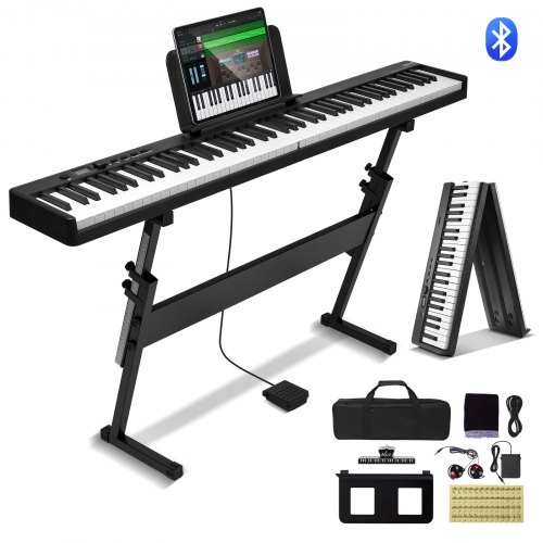 

VEVOR Teclado de Piano Plegable 88 Teclas Bluetooth y MIDI Piano Electrónico Digital Portátil Soporte Pedal de Sostenido Teclas Iluminadas Recargable para Principiantes, Adolescentes, Adultos, Negro
