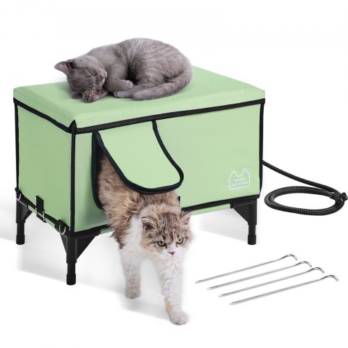 

VEVOR Casa Elevada con Calefacción para Gatos 53 x 33 x 42 cm Refugio Plegable de Tela Oxford 900D para Gatos en Forma de Cubo con Temperatura Ajustable y Temporizador, Almohadilla Térmica, Verde (M)