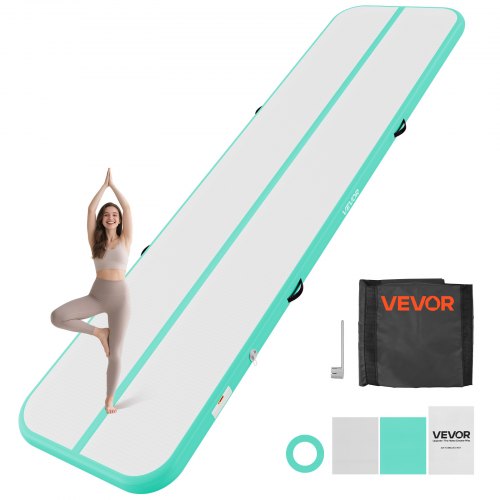 VEVOR Colchoneta Inflable de Gimnasia de Aire 400 x 100 x 10 cm, con Bomba de Aire Eléctrica, Material de PVC Resistente y Robusto, para Yoga, Hogar, Gimnasio, Exteriores, Playa, Parque, Verde Menta
