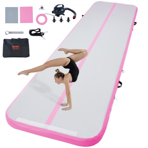 

VEVOR Colchoneta Inflable de Gimnasia de 10 cm de Grosor, Pista de Acrobacia con Bomba eléctrica, Colchoneta de Entrenamiento para Uso doméstico/Gimnasio/Yoga/animadoras/Playa/Parque/Agua, 4 m, Rosa