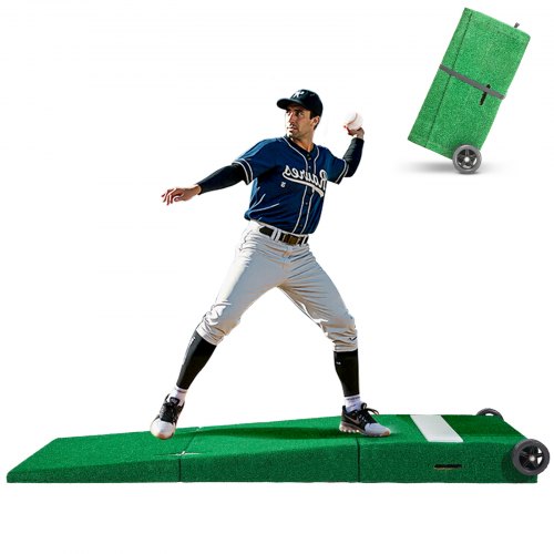 

VEVOR Montículo de Lanzamiento de Béisbol Portátil, Equipo de Entrenamiento y Práctica de Lanzamiento con Césped Antidecoloración, Caucho Lanzamiento, Asas Transporte, 229 x 84 x 19.5 cm, Verde