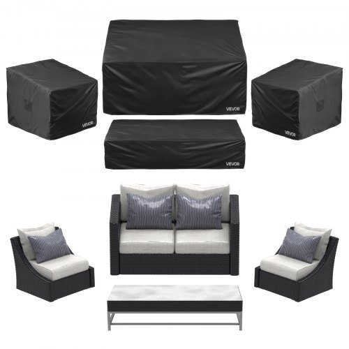

VEVOR Juego de 4 Fundas para Muebles de Patio, 420D, Resistentes e Impermeables, Color Negro, Resistente al Desgarro y a los Rayos UV, Durante las Cuatro Estaciones, para Mesa y Sillas Exterior